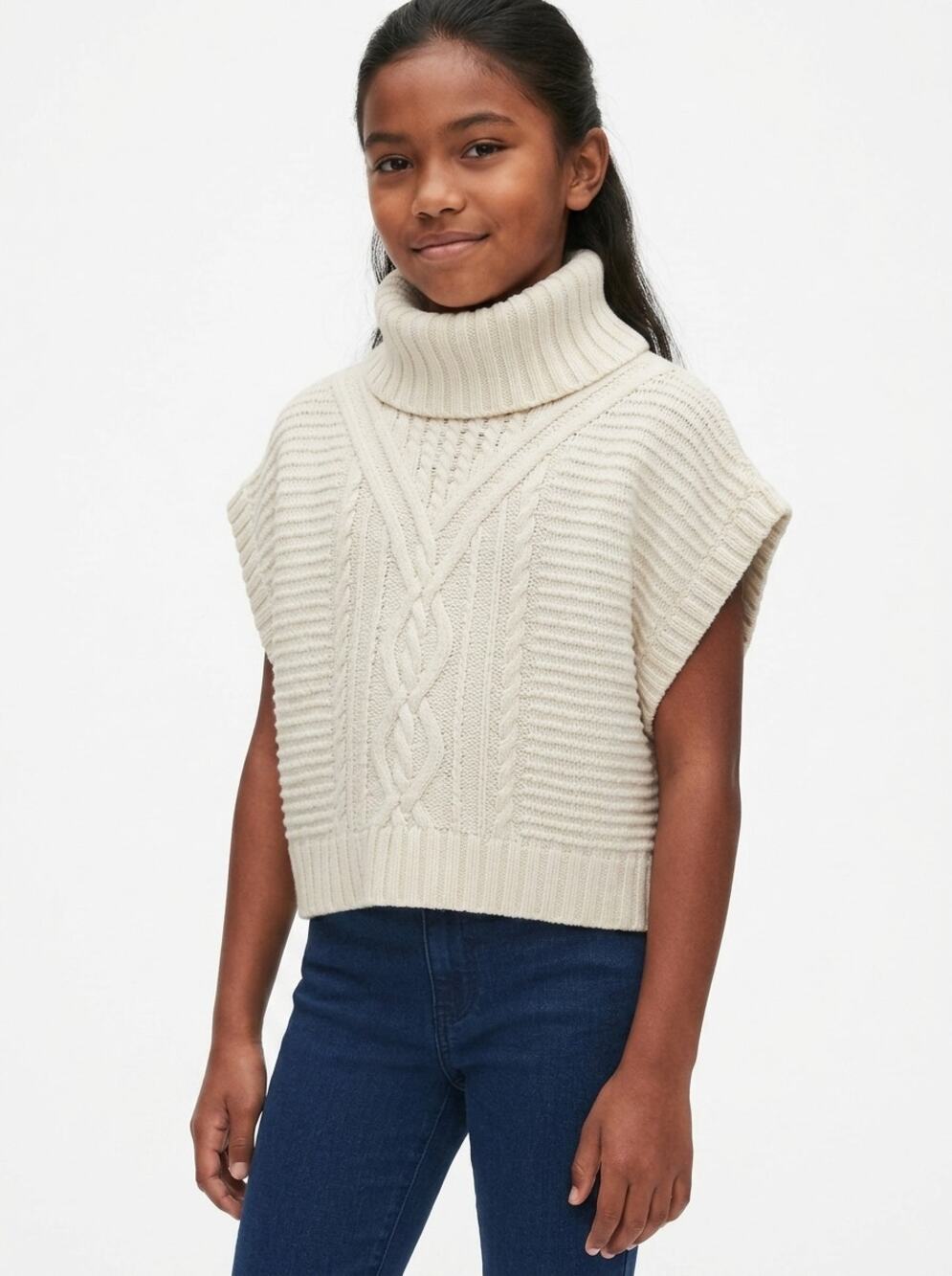 Gap Wool Blend Cable Knit Turtleneck Poncho Sweater Kids Size S